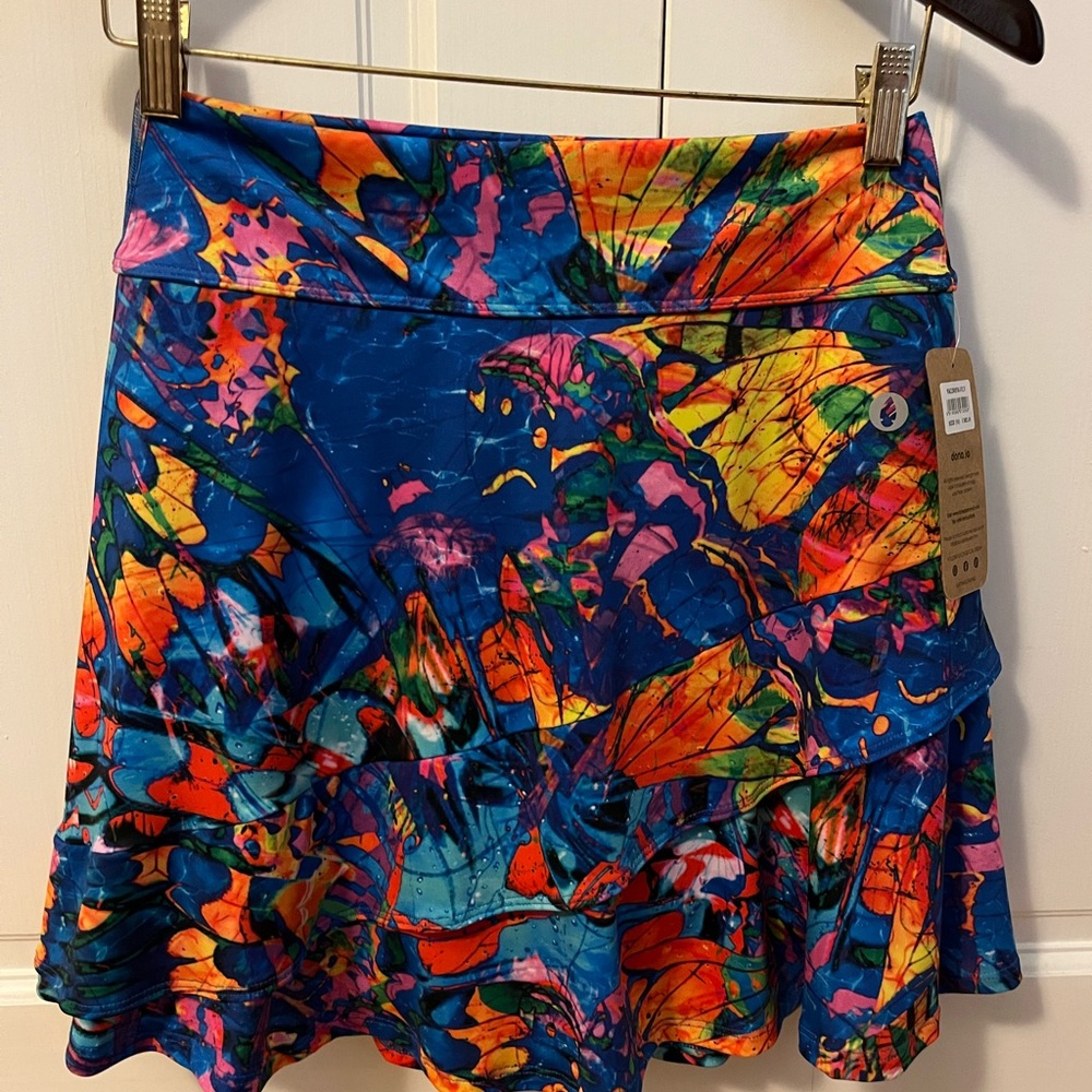 Pink and Blue Tiered Skater Mini Skirt